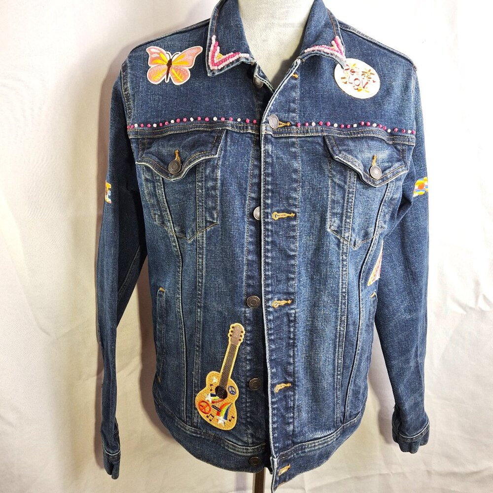 Embellished Denim Jacket  Upcycled Jean Jacket Boho